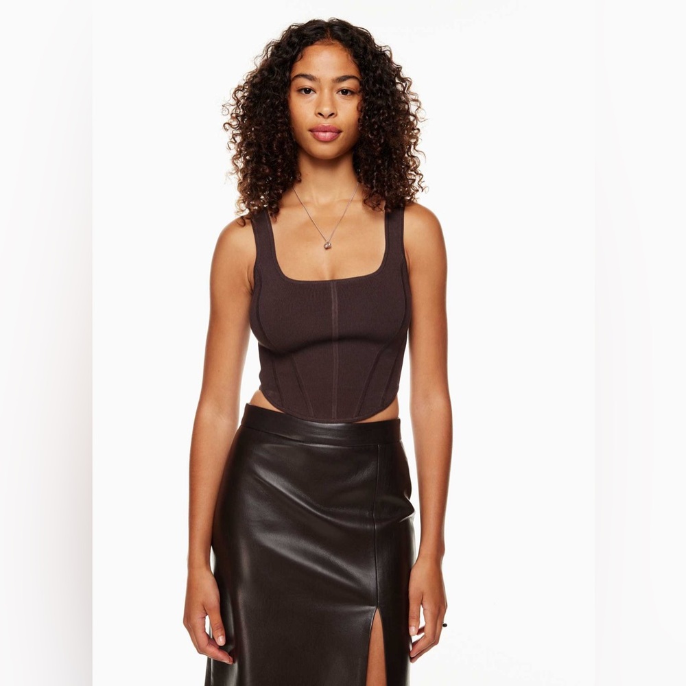 Aritzia Wilfred Natalie Top corset style crop top dark brown size medium